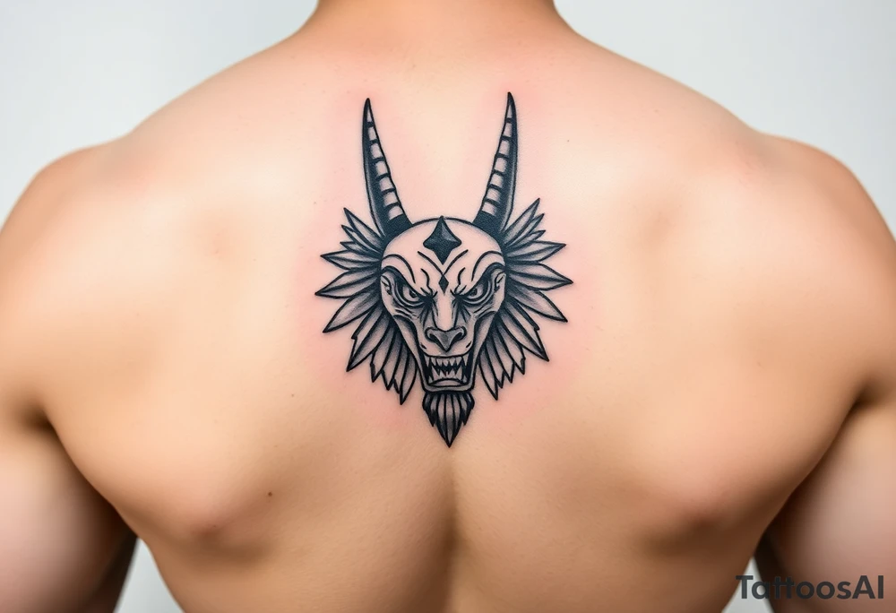 Angry muscle Egyptian Anubis god face tattoo idea
