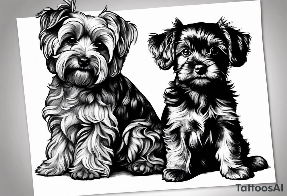 a black cockapoo and a yorkshire terrier sat next to each other tattoo idea