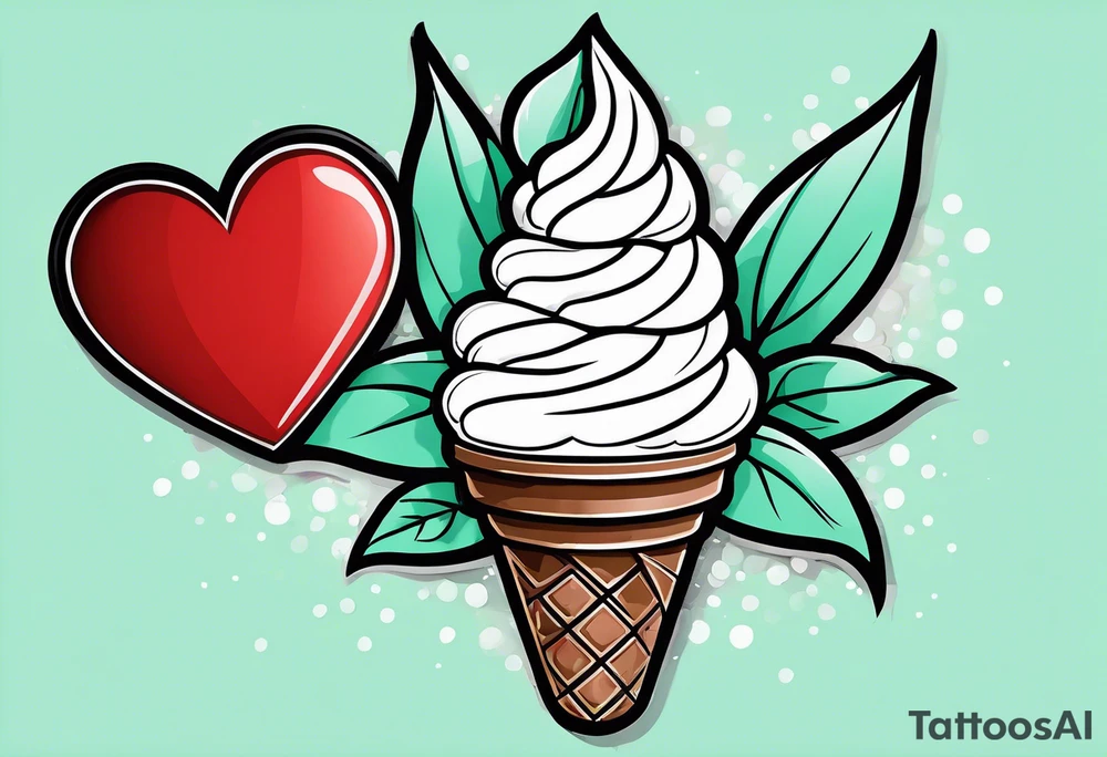 simple mint chocolate chip ice cream cone with small red heart on it somewhere. tattoo idea