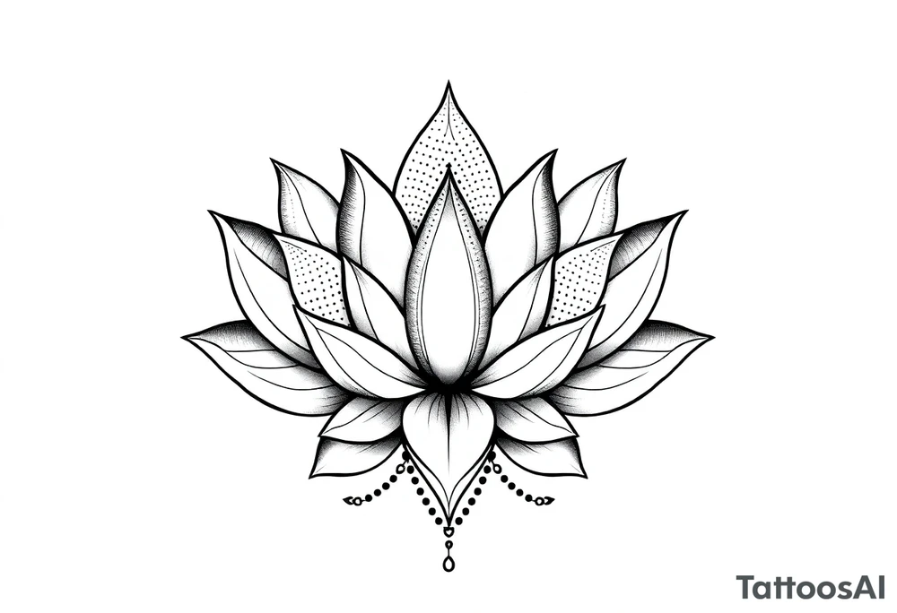 Lotus flower with dotwork chains tattoo idea