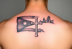 puerto rican flag , cross, old san juan in the background tattoo idea