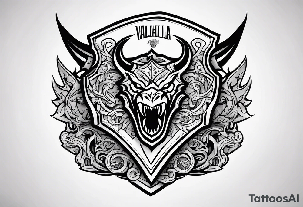 Valhalla sword shield dragon axe tattoo idea