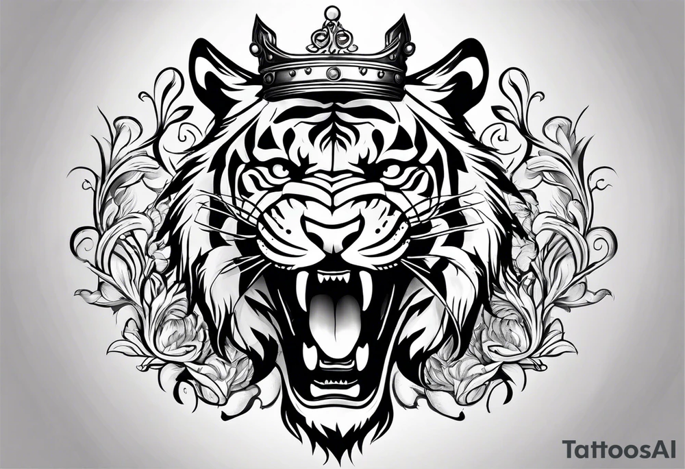 A tiger with crown and smoke tattoo idea