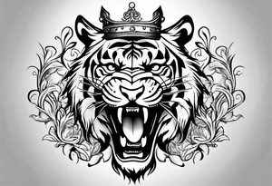 A tiger with crown and smoke tattoo idea