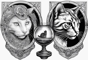 Brain in sagittal section and coguar cat face inside hourglass. Brain in lower level, coguar in an upper level tattoo idea