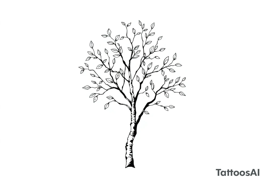 birch tree with leaves tattoo idea