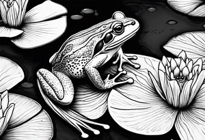 Frog on Lilly pad with water and flowers tattoo idea