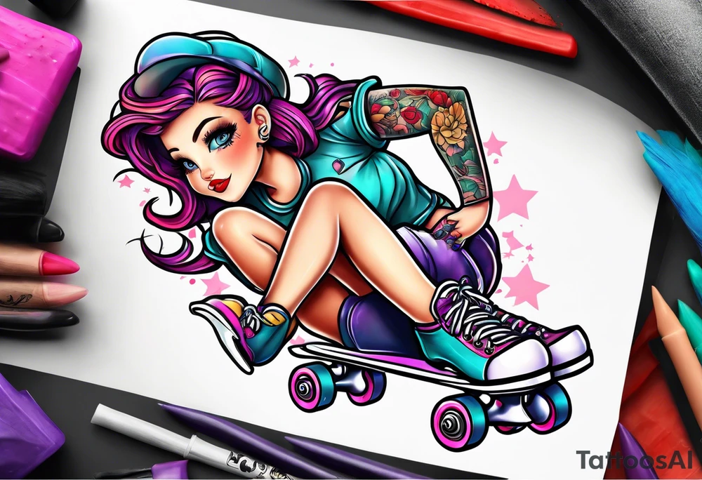 Roller skating girl tattoo idea