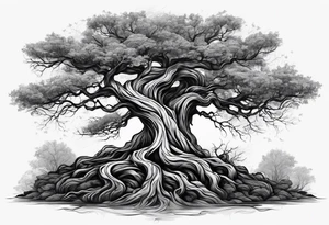 twisted tree with long roots and branches tattoo idea