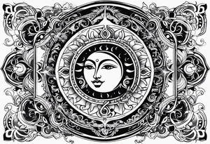 Sun and moon sternum swirls tattoo idea