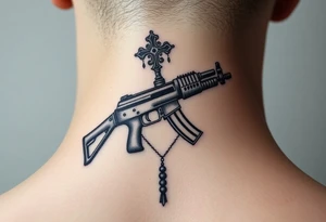russian christian orthodox but in a AK47 style with a beaded orthodox thurible chain tattoo idea