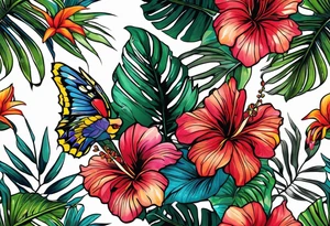 TROPICAL FLORAL, PHILLIGRY, INTRIATE, DETAILED, COLORFUL, BRIGHT, STREETWEAR, URBAN WEAR. CLIP ART tattoo idea