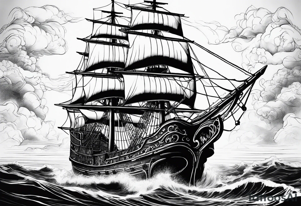 Pirat ship on the sea a sirene and a skull tattoo idea