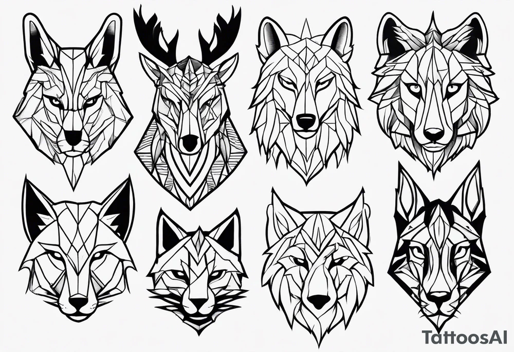 Animal face flash sheet simple line tattoo idea