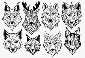 Animal face flash sheet simple line tattoo idea