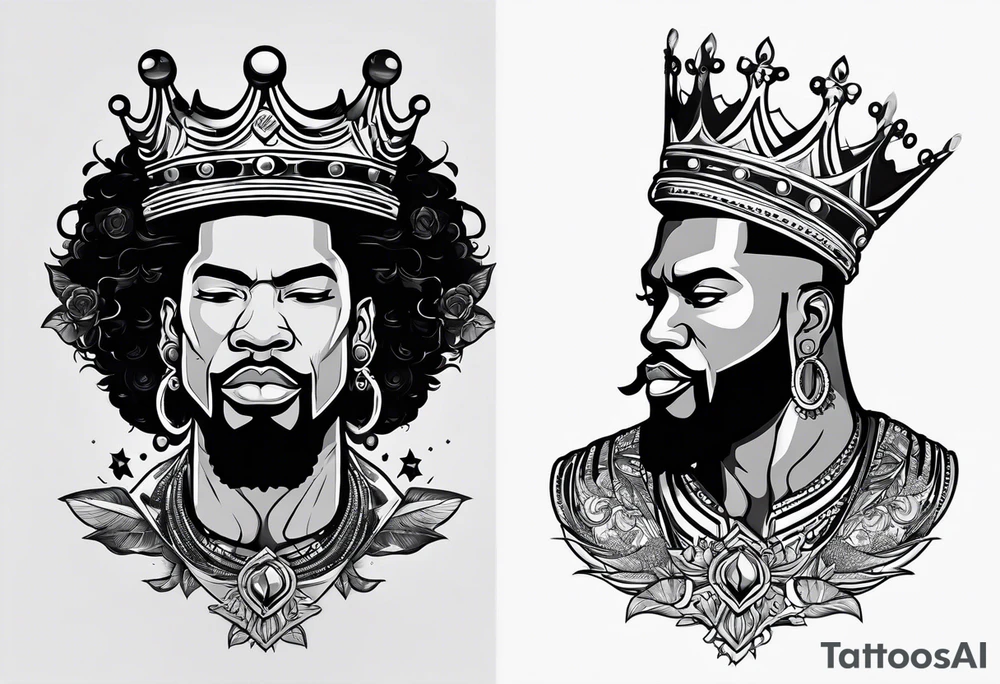 A black king surrounded by music tattoo idea