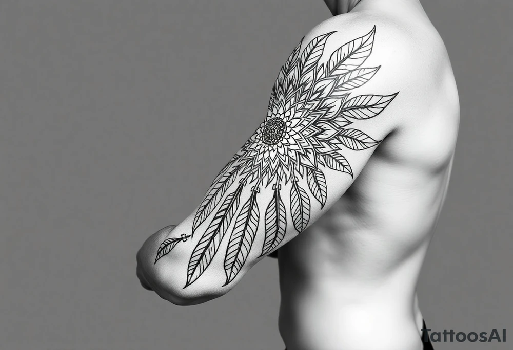 spiritual feathers ornamental mandala shaman tattoo idea