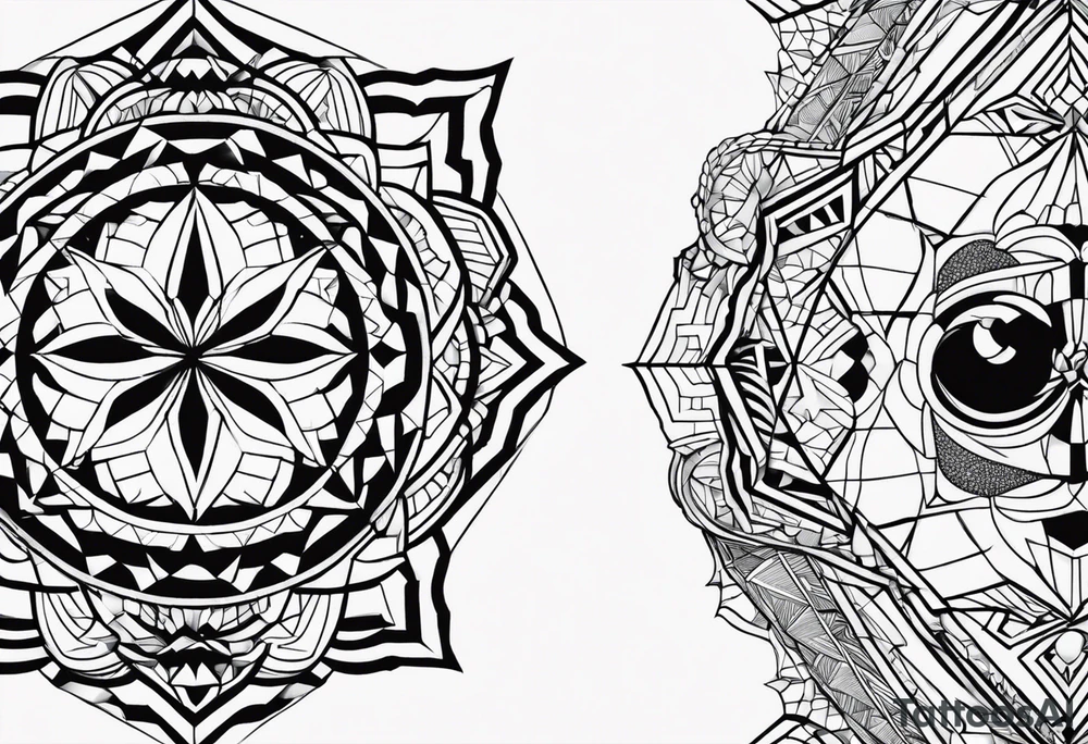 geometrik olarak yarısı kartal yarısı kurt bir çizim tattoo idea