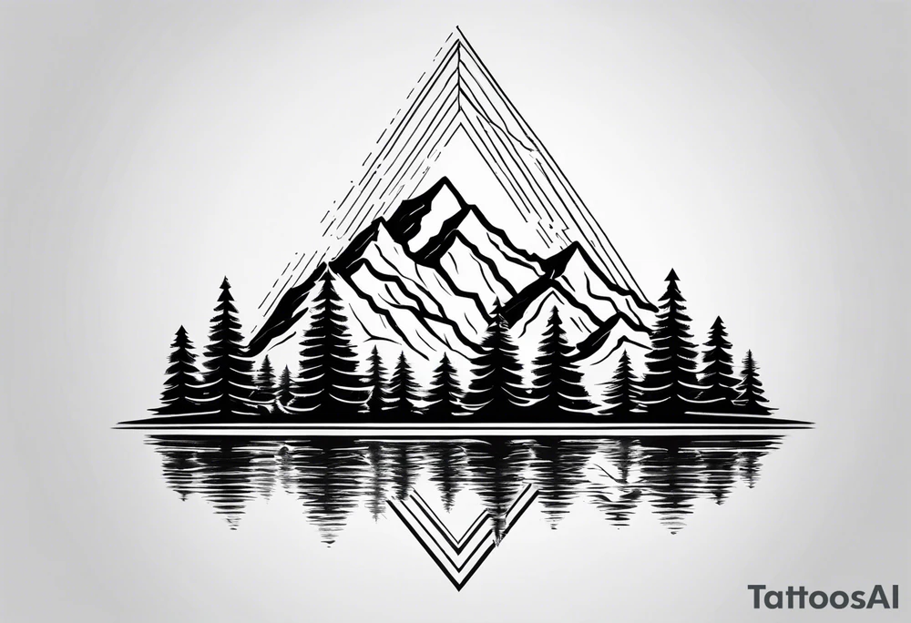 Black line tattoo with three different sizes triangles forming a mountain range with three trees tattoo idea Black line tattoo with three different sizes triangles forming a mountain range with three trees tattoo idea