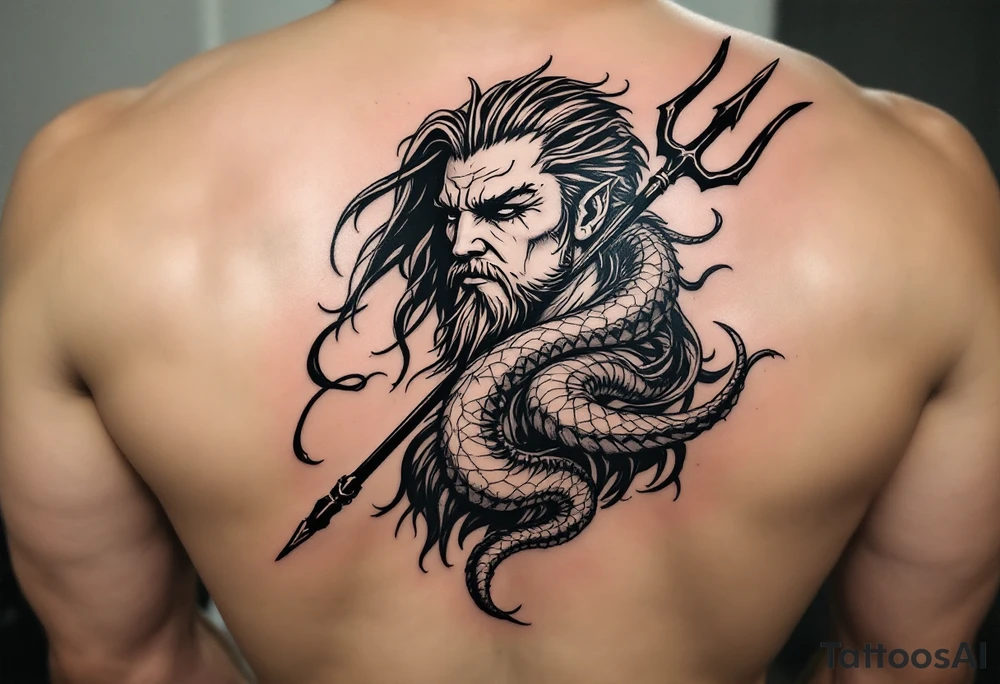 sexy poseidon, with trident tattoo idea