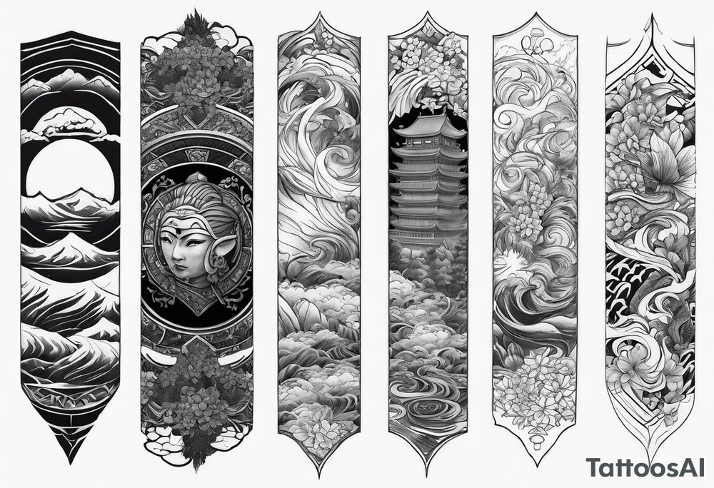 Japanese forearm sleeve stencil tattoo idea