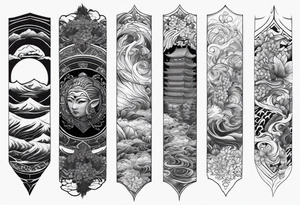 Japanese forearm sleeve stencil tattoo idea