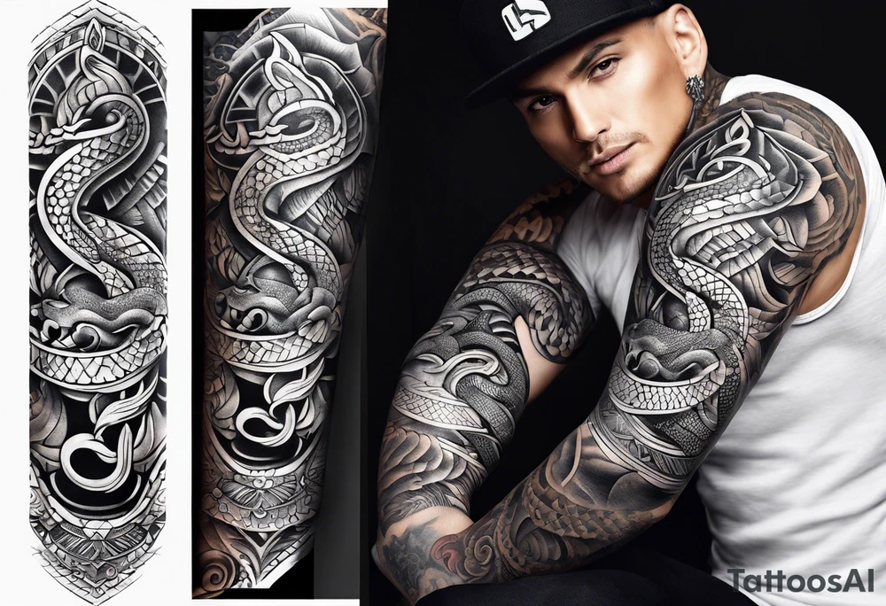 aztec snake sleeve tattoo idea