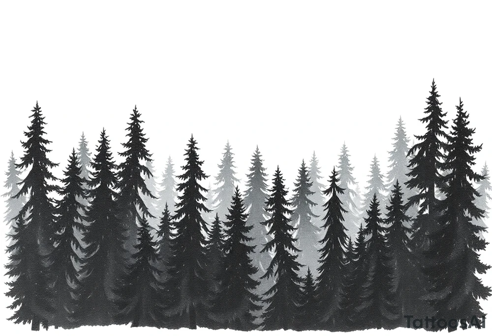 Coniferouse forest silhouette with black and gray trees tattoo idea Coniferouse forest silhouette with black and gray trees tattoo idea