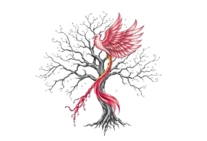 Tree of life with phoenix and northern lights tattoo idea