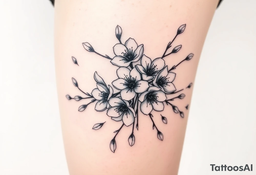 delicate cherry blossoms swirling in spring breeze with petals tattoo idea