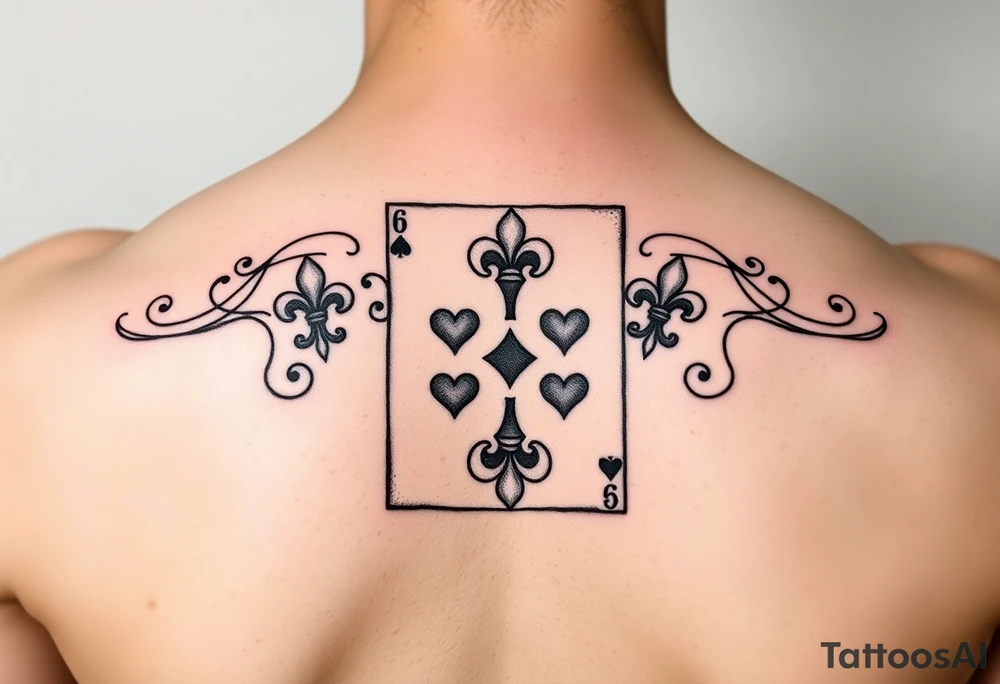 6 of hearts card with 6 fleur de lis as the hearts tattoo idea