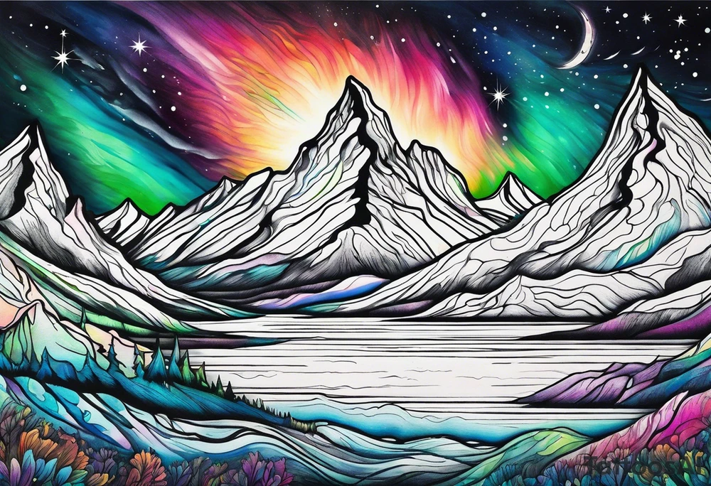 northern lights and mountain tattoo idea
