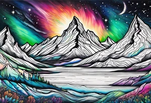 northern lights and mountain tattoo idea