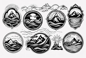 mountain with waves and sun tattoo idea