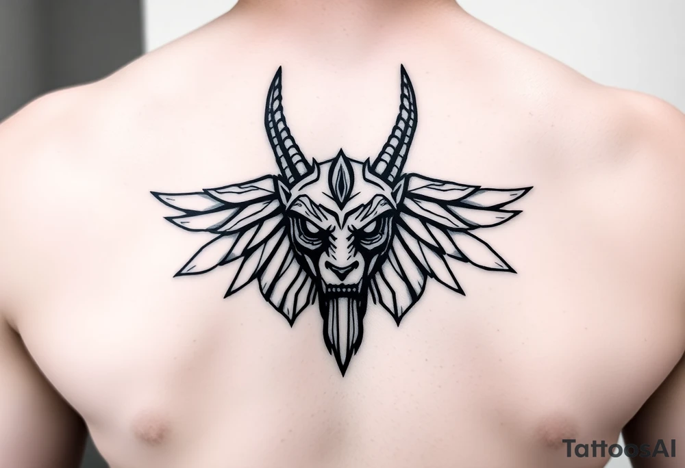 Angry muscle Egyptian Anubis god face tattoo idea