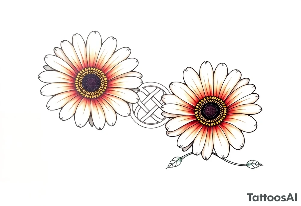 Gerbera daisies with a colorful Celtic knot tattoo idea