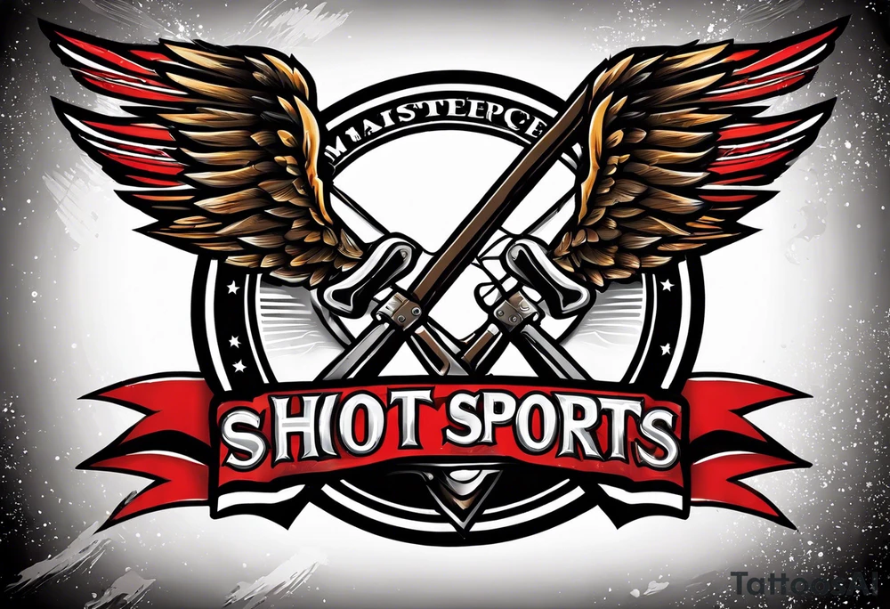 crossed hockey sticks with sports equipment and wings that says "SHOT SPORTS" tattoo idea