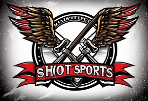 crossed hockey sticks with sports equipment and wings that says "SHOT SPORTS" tattoo idea