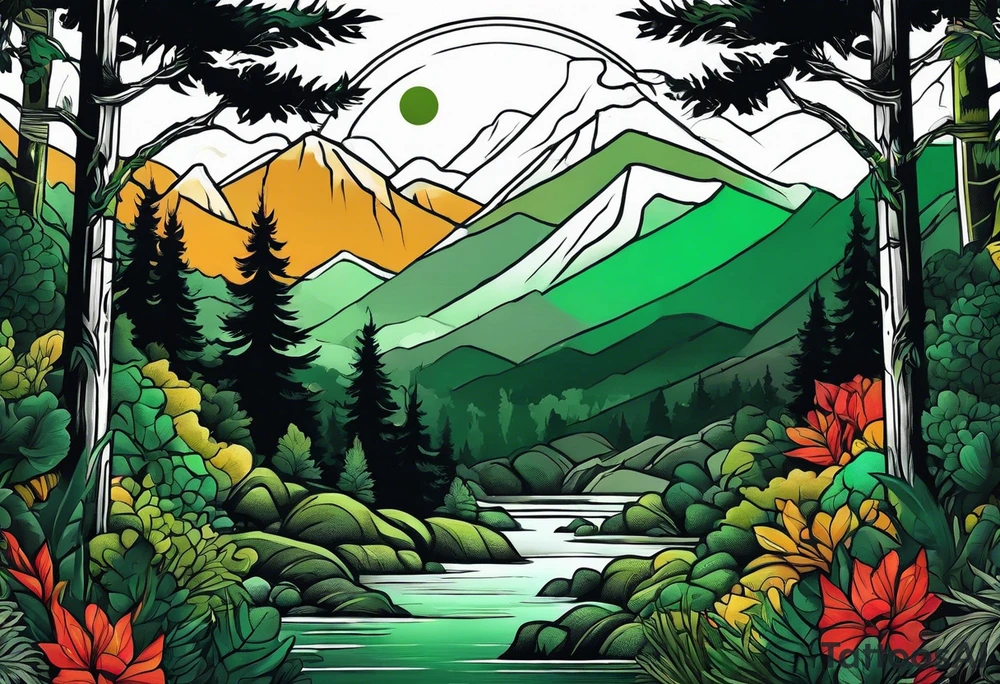 forest, green and black, no people tattoo idea