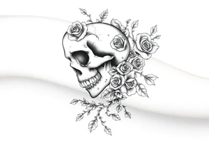 gothic skull intertwined with climbing roses and thorny vines tattoo idea