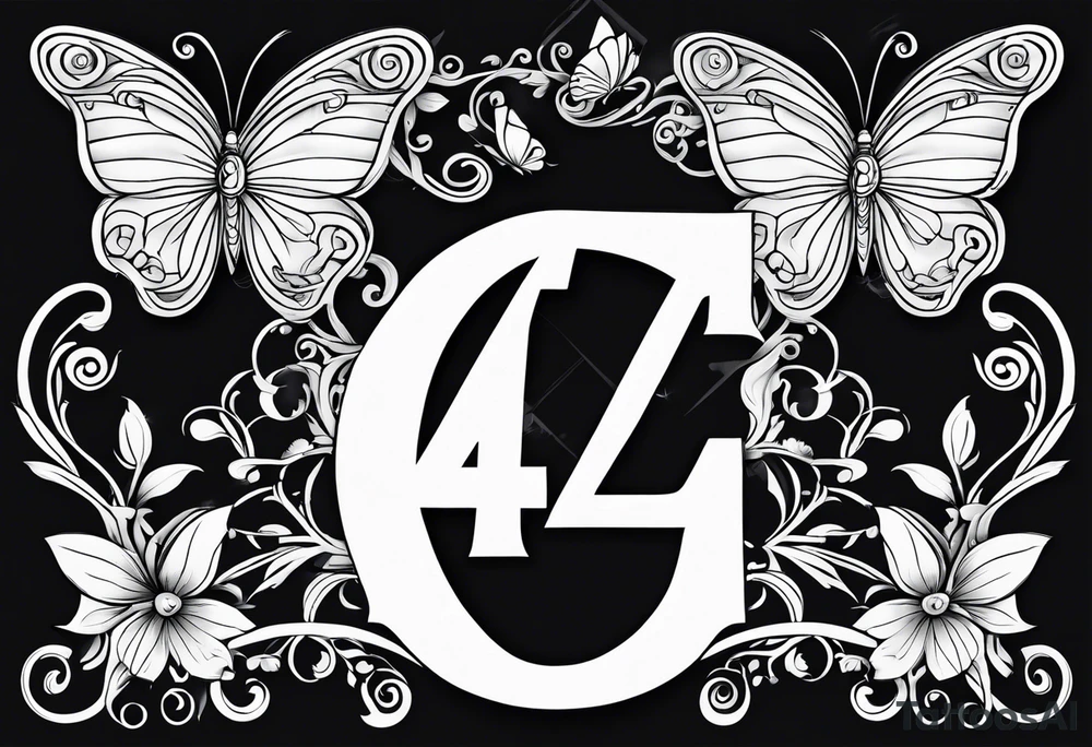 Number 444 with butterflies and vines tattoo idea