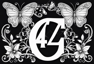 Number 444 with butterflies and vines tattoo idea