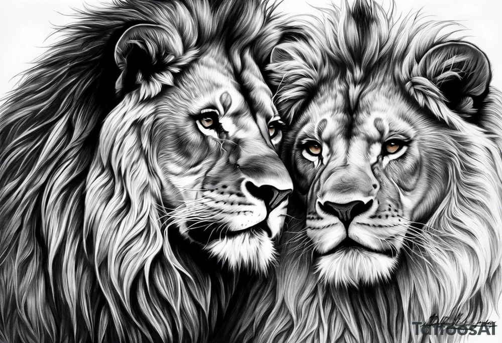 Realistic lion and lioness
bonding add the date 09/22/2012 into the fur tattoo idea