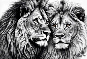 Realistic lion and lioness 
bonding add the date 09/22/2012 into the fur tattoo idea