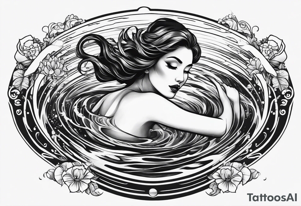 simple tattoo of full body girl floating on water tattoo idea