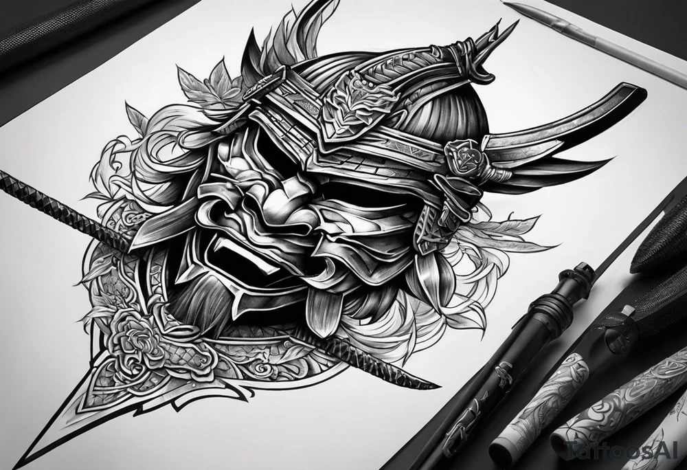 Ronin mask with sword going through it tattoo idea
