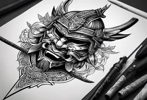 Ronin mask with sword going through it tattoo idea