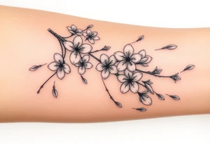 delicate cherry blossoms swirling in spring breeze with petals tattoo idea