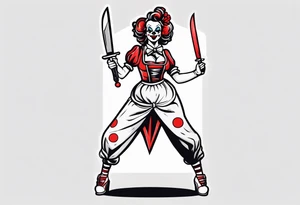 full body female pin up clown holding knife tattoo idea
