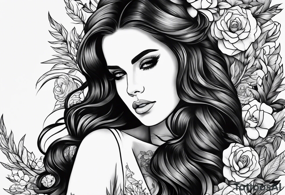 Lana del rey blackwork tattoo idea